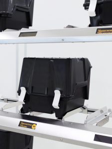RFID rack: storage place with carrier RFID rack storage place to identify carrier boxes