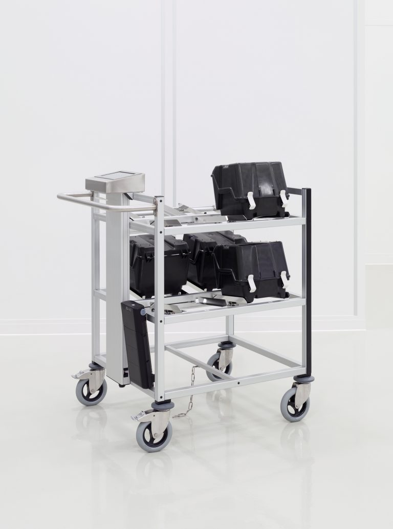 RFID Trolley with wafer carrier boxes.