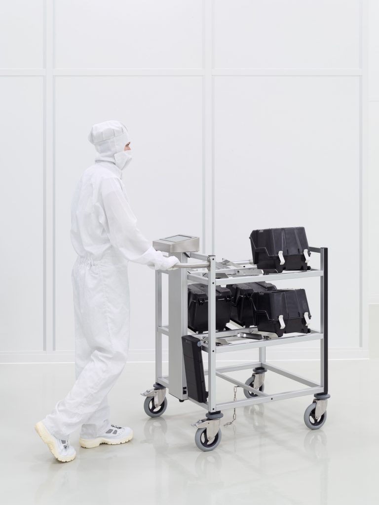 RFID trolley for manual transport in cleanrooms