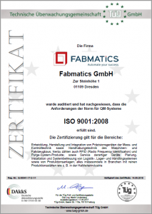 Zertifikat Fabmatics ISO9001