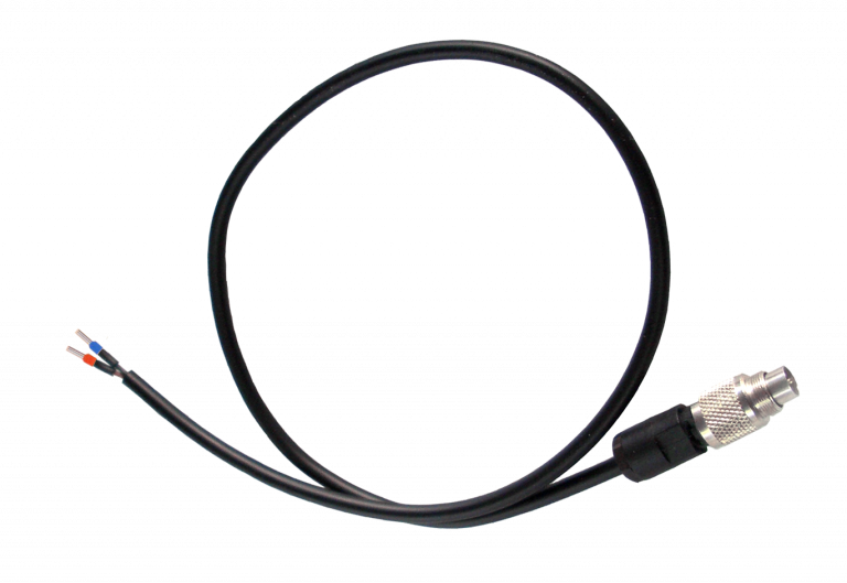 Power cable with Binder 712 series 2 pin connector on one side, and open ends on the other side. Different cable lengths available.