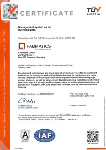 ISO 9001 certificate: Confirmation that our quality management system is certified in accordance with the international ISO 9001 standard.