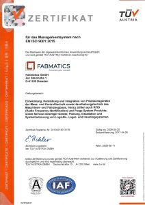 ISO‑9001‑Zertifikat: Bestätigung der Zertifizierung unseres Qualitätsmanagementsystems nach der internationalen Norm ISO 9001
