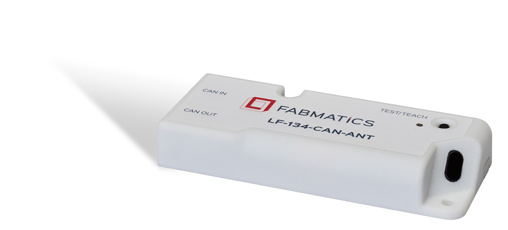 LF-134-CAN-ANT LF RFID reader with integrated antenna and placement sensor for CAN bus–based semiconductor shelf retrofit.