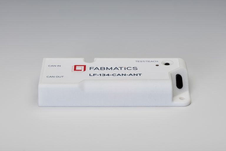 LF-134-CAN-ANT LF RFID reader with CAN bus interface, integrated antenna, and placement sensing for shelves and stockers in semiconductor fabs.